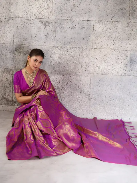 Magenta Kanjivaram Silk Blend Saree