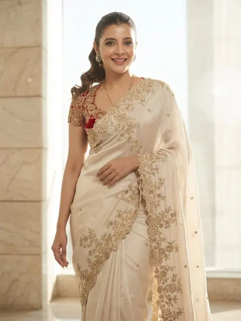 Ivory Embroidered Party Saree