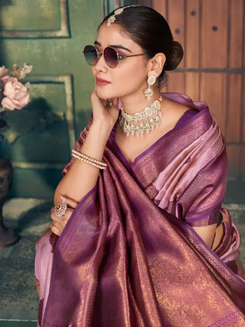 Purple Banarasi Soft Silk Saree