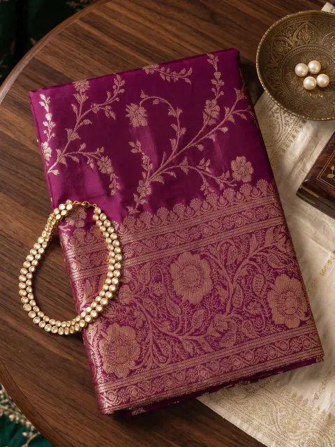 Wine Banarasi Art Silk Saree