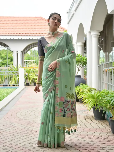Sea Green Muga Cotton Saree