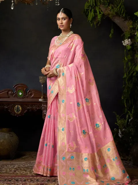 Light Pink Organza Khadi Saree