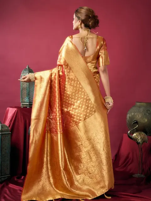 Golden Orange Tissue Silk Saree