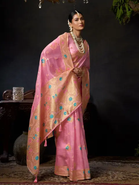 Light Pink Organza Khadi Saree