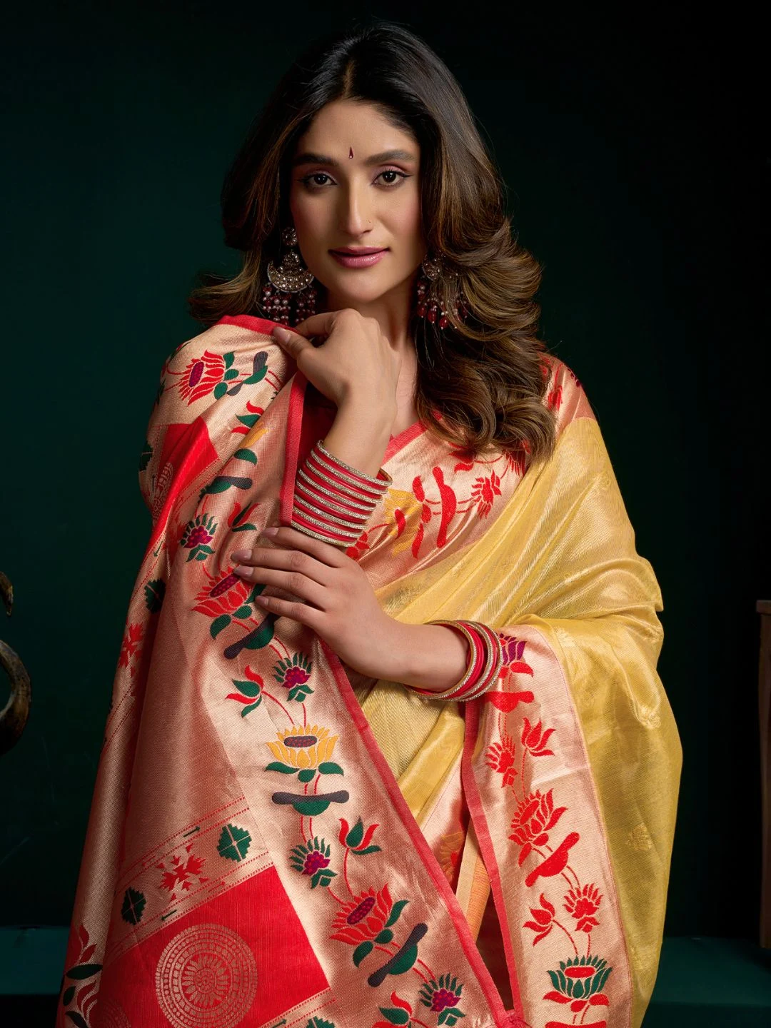 Lemon Yellow Tissue Paithani Saree