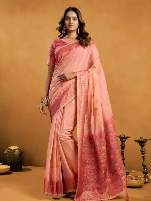 Rose Pink Spun Cotton Saree with Zari Jaal