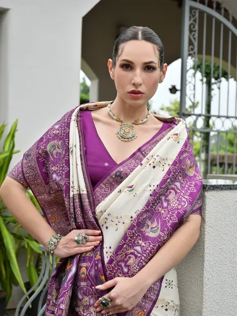Wine Patola Print Silk Saree