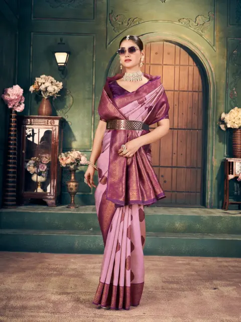 Purple Banarasi Soft Silk Saree