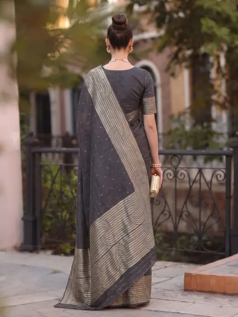 Black Cotton Blend Saree with Printed Pallu
