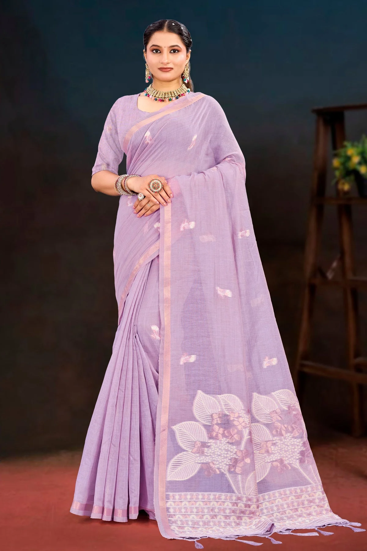 Lavender Cotton Blend Saree
