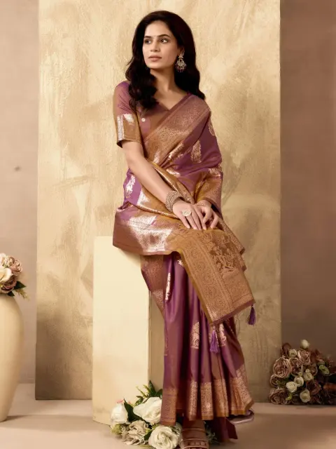 Mauve Banarasi Silk Saree with Rich Pallu
