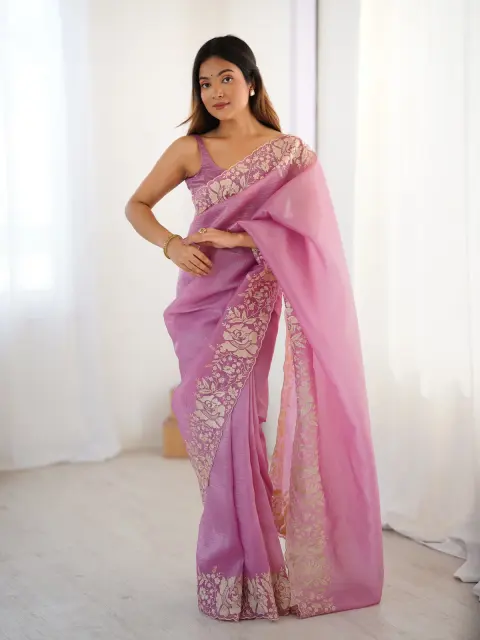 Orchid Pink Saree with Gold Embroidery