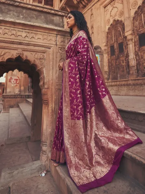 Wine Banarasi Art Silk Saree