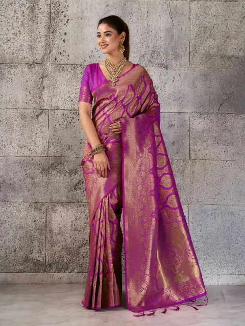 Magenta Kanjivaram Silk Blend Saree