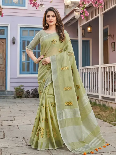 Pista Green Linen Saree