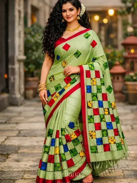 Pistachio Multicolor Patchwork Saree