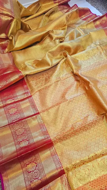 Gold Bridal Kanchipuram Silk Saree with Magenta Zari Border