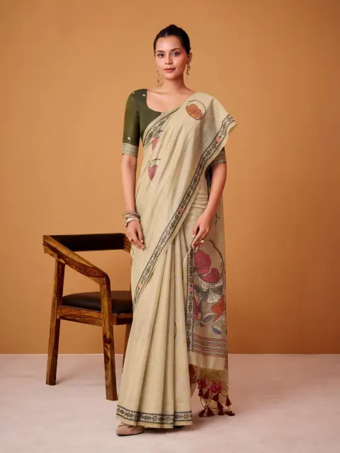 Beige Jamdani Cotton Saree