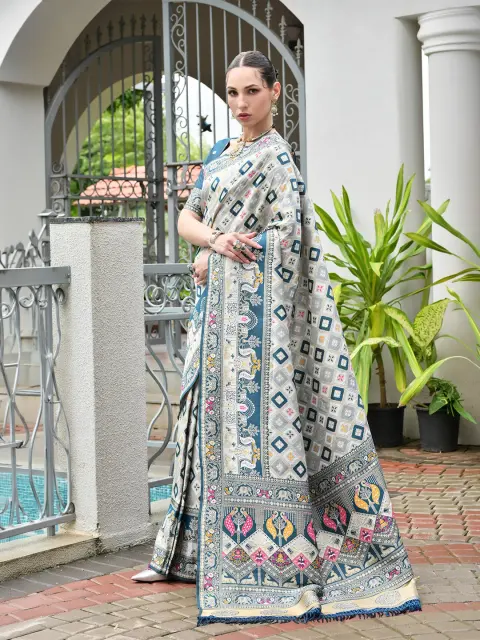 Grey Patola Print Silk Saree