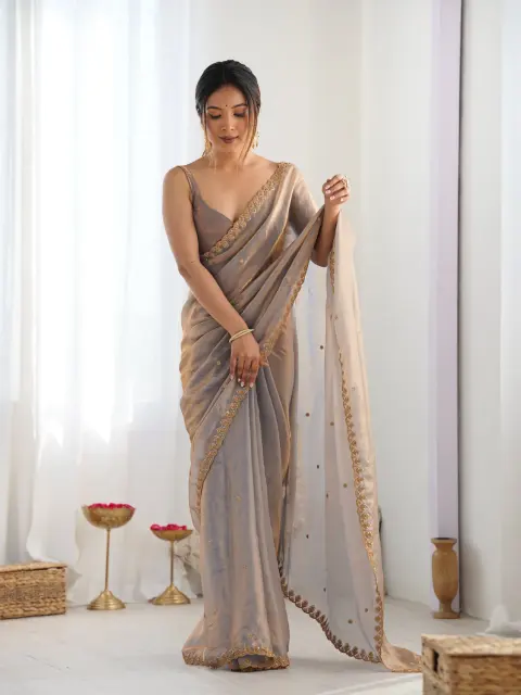 Grey Satin Saree with Sequin Work