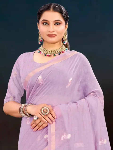 Lavender Cotton Blend Saree