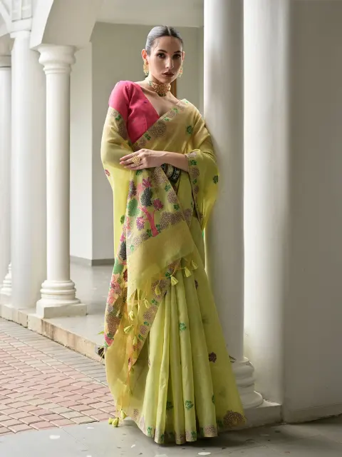 Pista Green Muga Cotton Saree