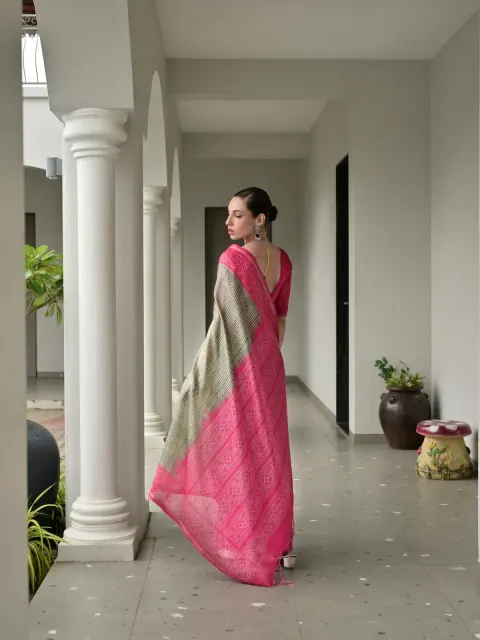 Pista Green Tussar Silk Ikkat Saree