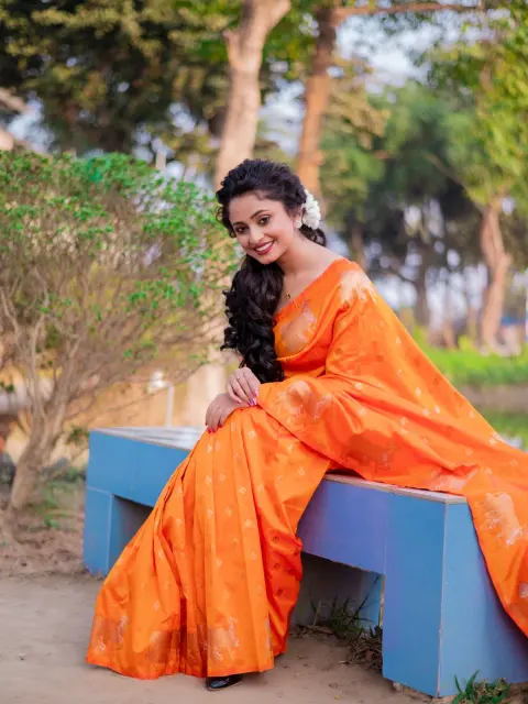 Orange Banarasi Silk Blend Saree