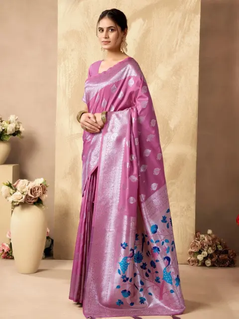 Pink Banarasi Silk Saree with Peacock Pallu