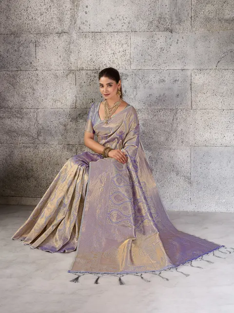 Grey Kanjivaram Silk Blend Saree