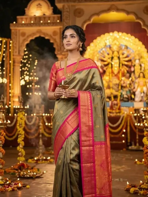 Olive Rani Pink Border Saree