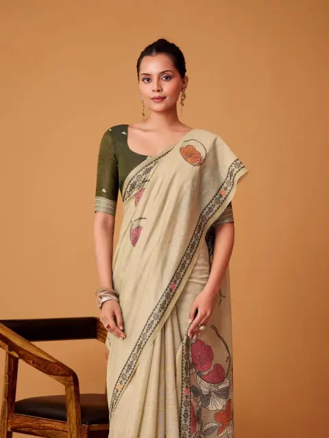 Beige Jamdani Cotton Saree