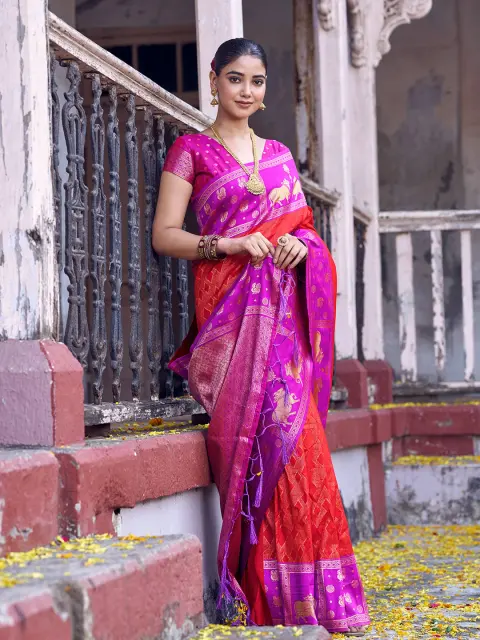 Red Soft Silk Saree with Magenta Paithani Border