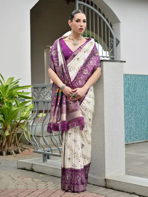Wine Patola Print Silk Saree