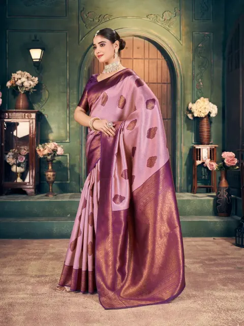 Purple Banarasi Soft Silk Saree