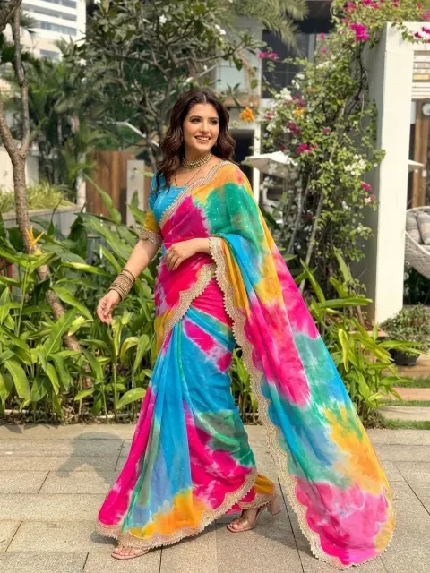 Multicolour Leheriya Tie-Dye Saree
