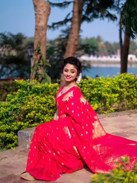 Red Banarasi Silk Blend Saree