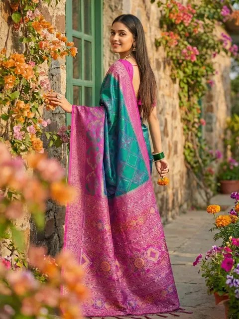 Teal Pochampalli Silk Saree