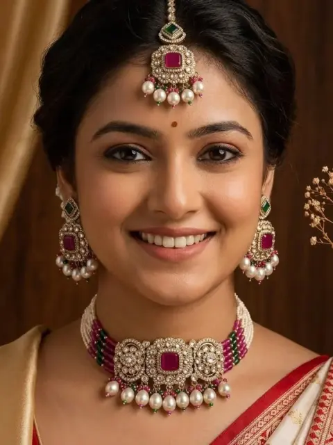Ruby Green Choker and Earring Set