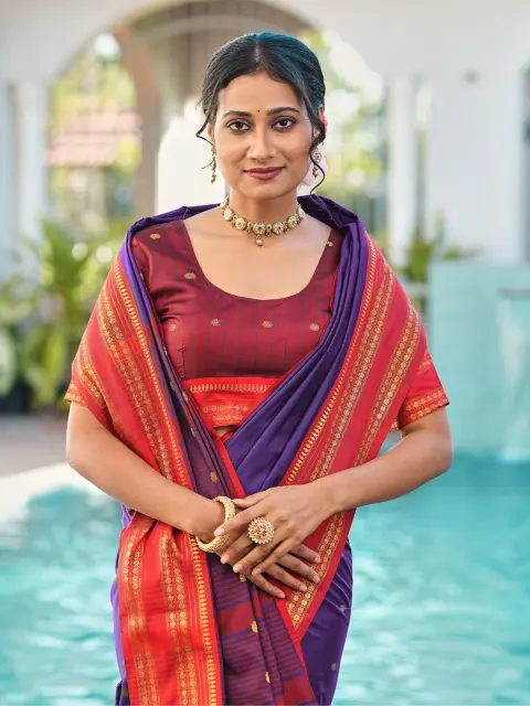 Purple Banarasi Silk Saree with Zari Border