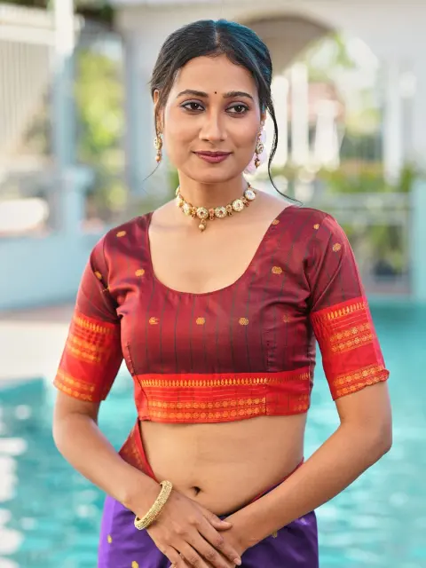 Purple Banarasi Silk Saree with Zari Border