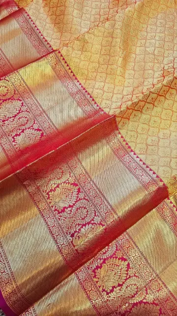 Gold Bridal Kanchipuram Silk Saree with Magenta Zari Border