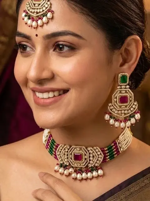 Ruby Green Choker and Earring Set