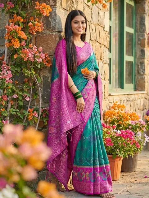 Teal Pochampalli Silk Saree