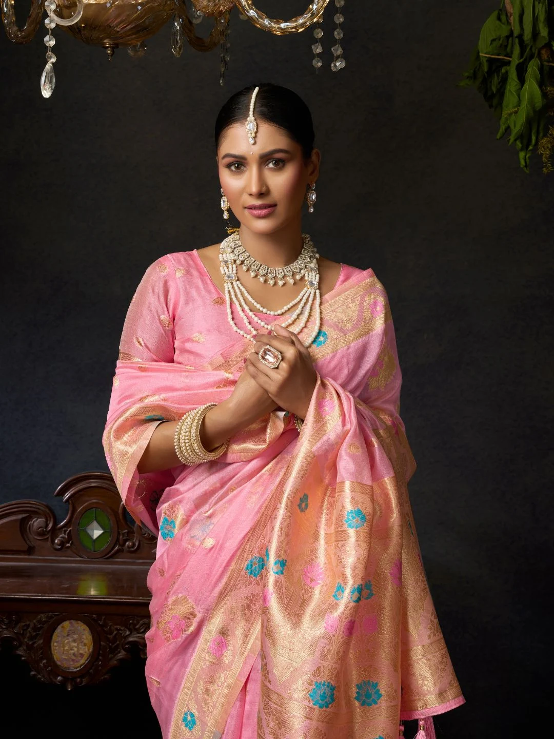 Light Pink Organza Khadi Saree