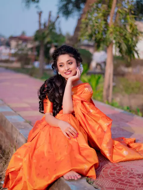 Orange Banarasi Silk Blend Saree