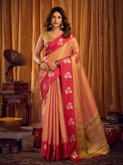 Coral Pink Soft Tissue Saree