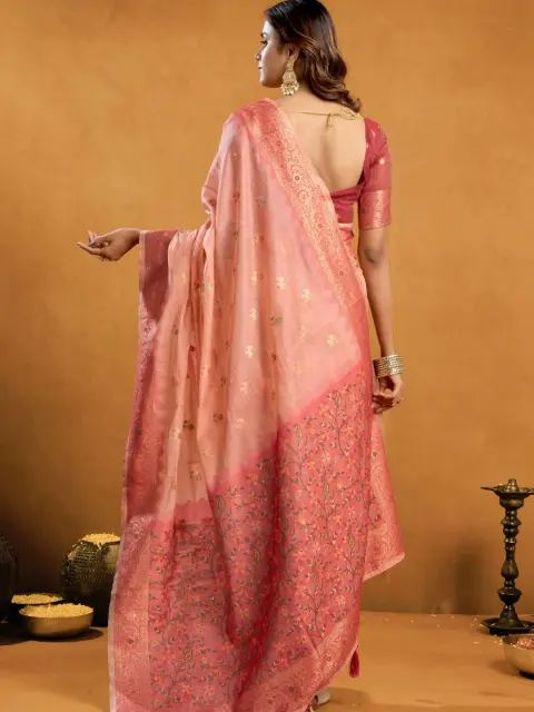 Rose Pink Spun Cotton Saree with Zari Jaal