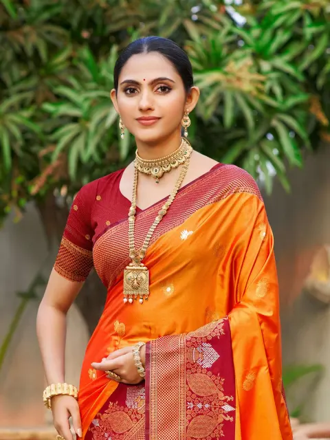 Saffron Orange Soft Silk Saree