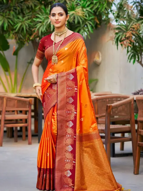 Saffron Orange Soft Silk Saree
